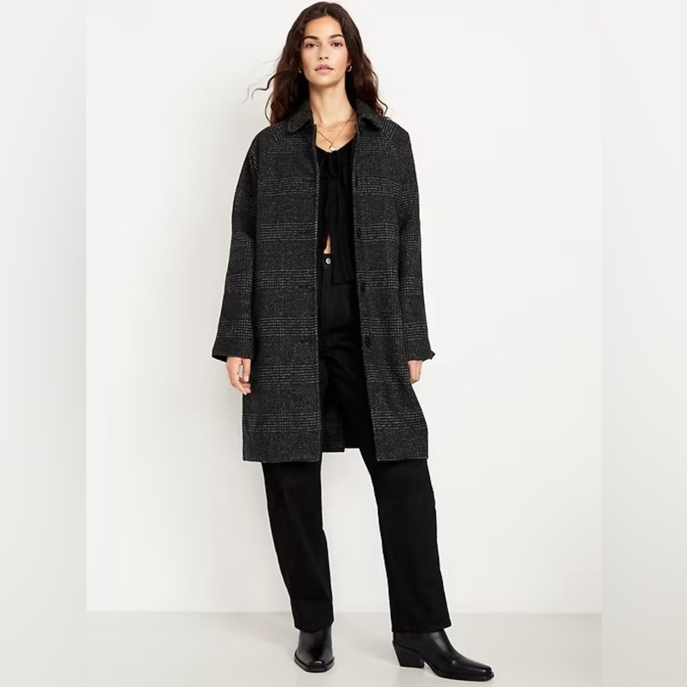 🆕 Old Navy Relaxed Plaid Mac Coat - Petite M 🌟